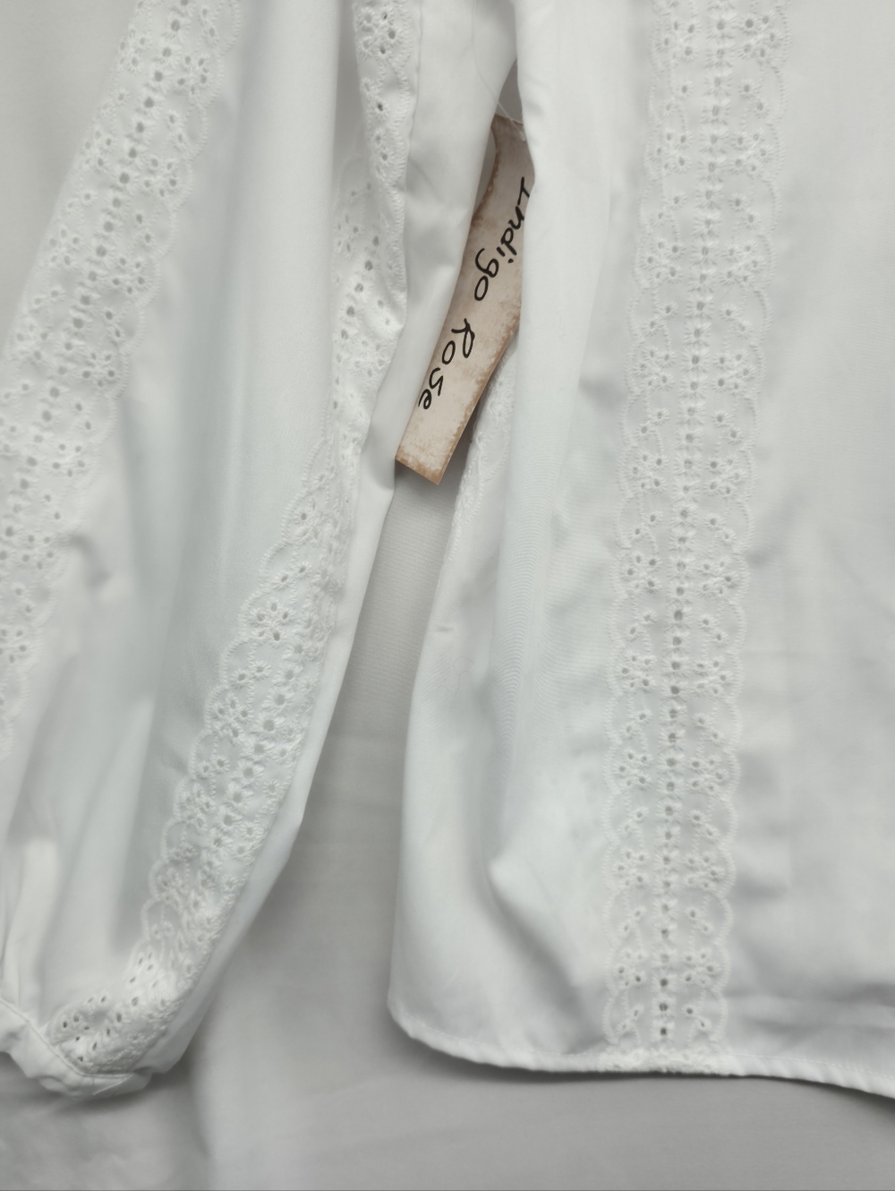 Indigo Rose White Eyelet Lace Blouse NWT Boho Cottagecore Split Neck Long Sleeve - Picture 12 of 16